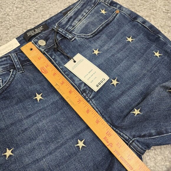 Judy Blue Jeans Womens 11/30 Blue Skinny Raw Hem Embroidered Star Stretch New - Picture 9 of 12